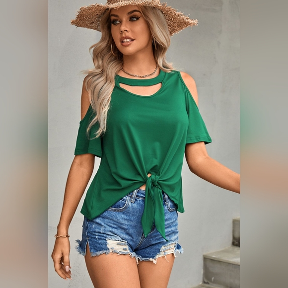 Tied Cutout Cold-Shoulder Top - Picture 3 of 6